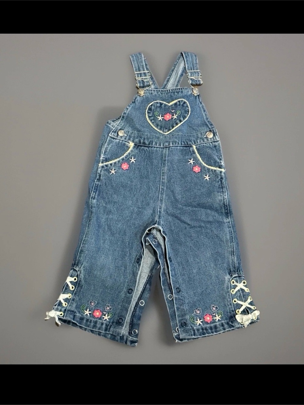 Vintage Y2K Floral Embroidered Denim Overalls 18M Cottagecore